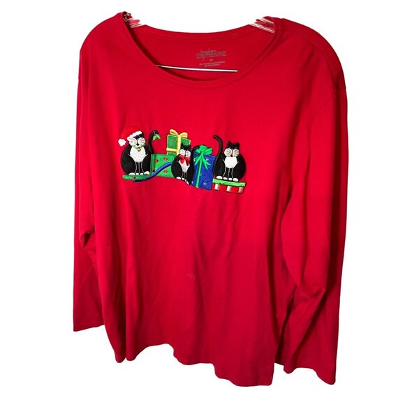 Southern Expressions Red 3X Cat Christmas Holiday Long Sleeve Pullover Shirt - Picture 1 of 3